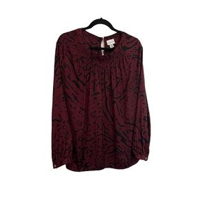 Ava & Viv Maroon Animal Print Leopard Long Sleeve Keyhole Top Womens Size 3X